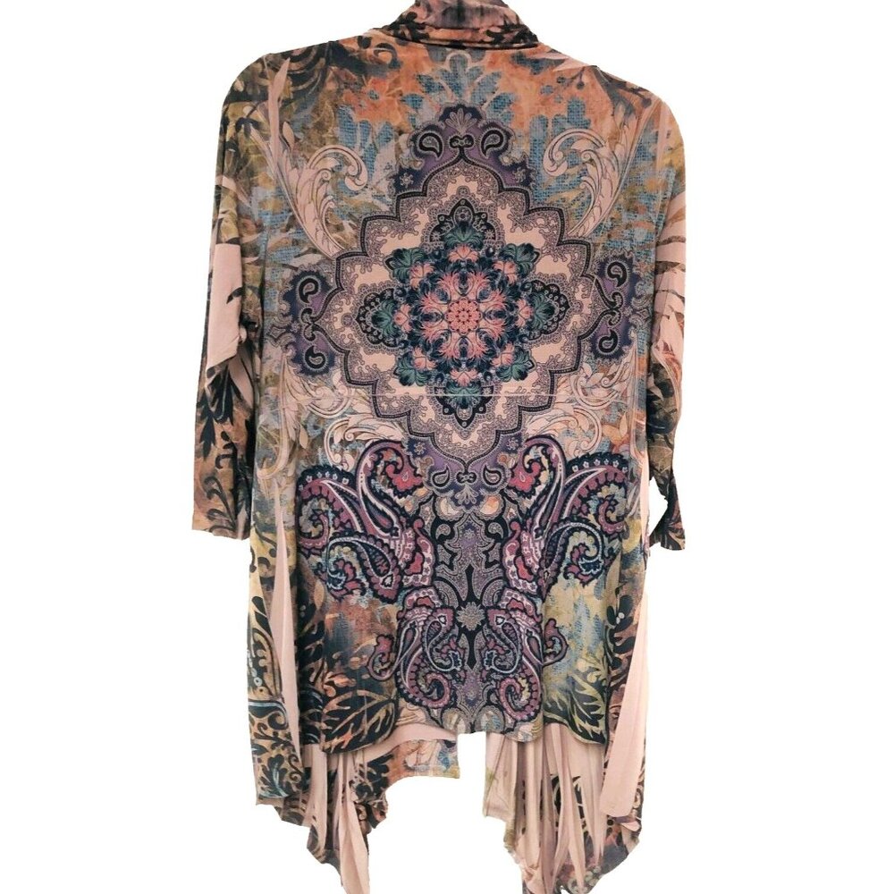 Pretty Woman Slinky Knit Kimono Women 1X Paisley Abstract Cardigan Jacket Whimsi